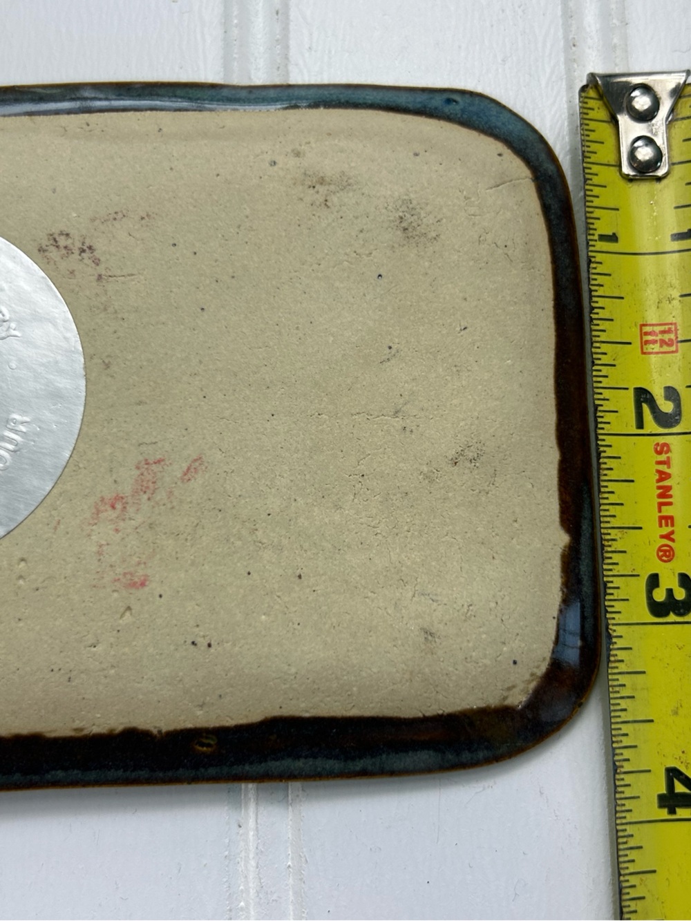Trinket Tray Ceramic Paw Print Handmade Plate Blue Green Signed 7x3 - Picture 6 of 7